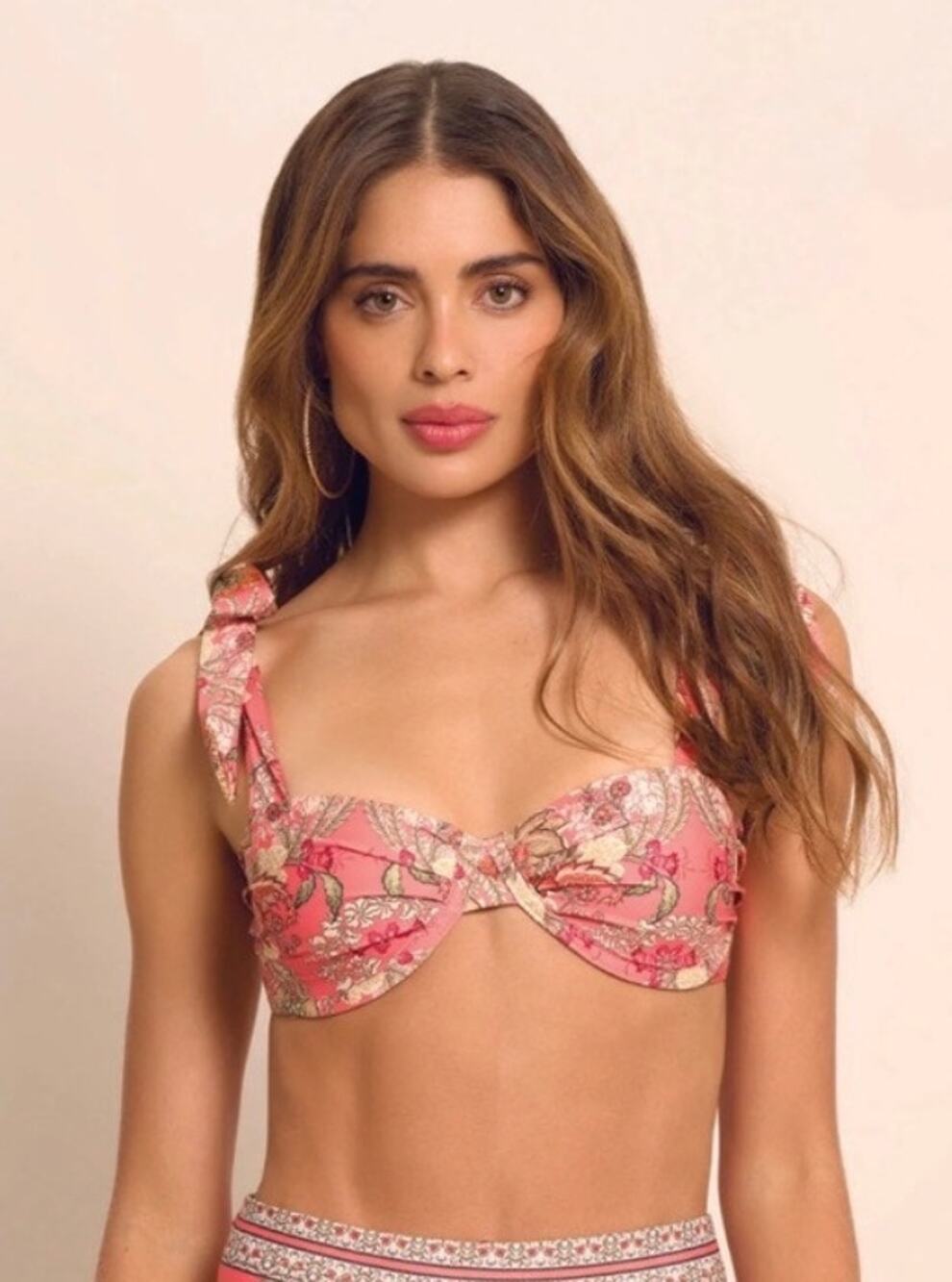 Cosita Linda Beaded Abloom Floral Pink Shoulder Tie Bra Bikini Top Size Medium